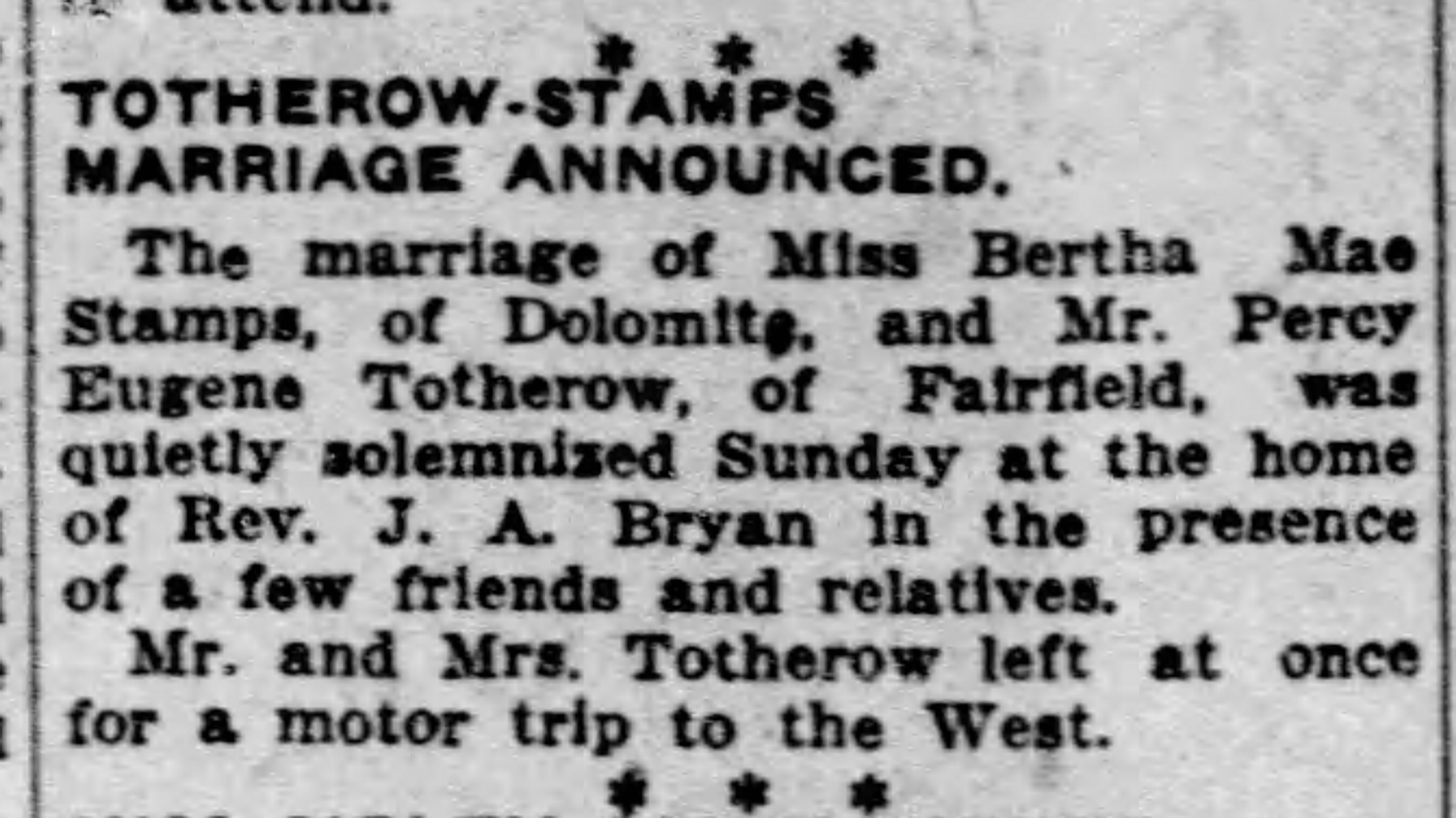 Totherow-Stamps Marriage Solemnized